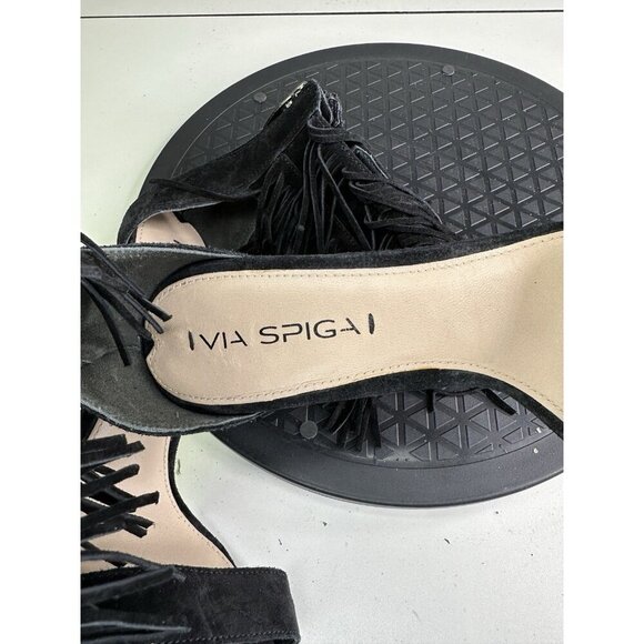 Via Spiga Black Suede Leather Leather Tabia Fringe Ankle Strap Sandals Size 7 - Picture 9 of 10